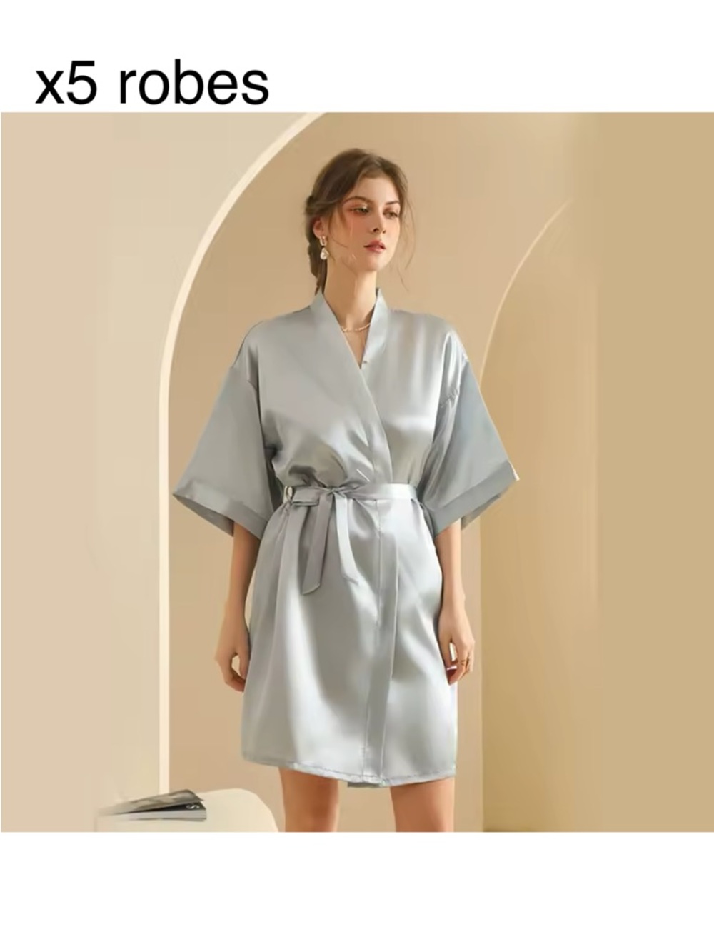 x5 Women’s Satin Robe in Light Silver - Unbranded